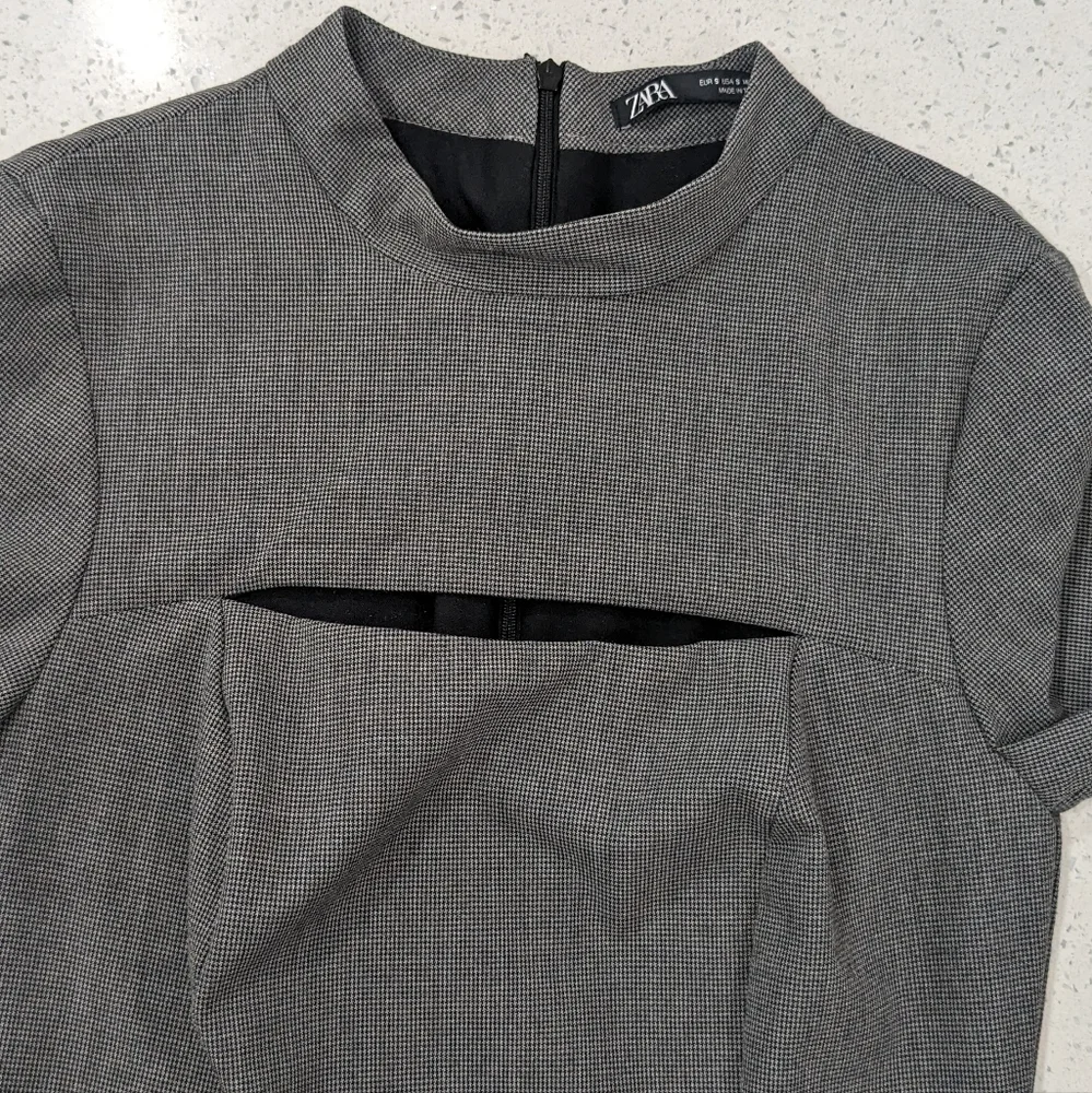 Zara gray front chest cut out Houndstooth sheath mini dress long sleeves size S - Picture 7 of 12